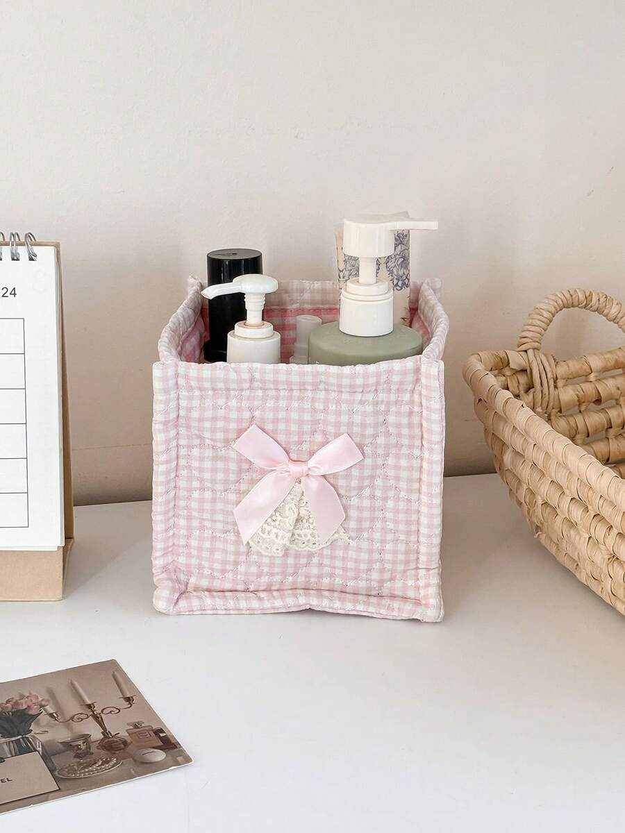 Lace Heart-Shaped Storage Basket, Soft Fabric Decorative Basket With Large Capacity, Multi-Functional Desktop Storage For Cosmetics, Dorm, Home Essentials, Fashionable And Beautiful Storage Bag - Multicolor - View 1