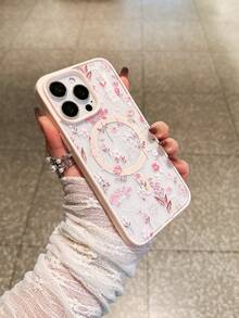 1pc New Trending Pink Acrylic Magnetic Ditsy Floral Pattern Phone Case Compatible With IPhone 17 Pro Max/17 Pro/17/16 Pro Max/16 Pro/16/15 Pro Max/15 Pro/15 Plus/15/14 Pro Max/14 Pro/14 Plus/14/13 Pro Max/13 Pro/13/12 Pro/12/11/11 Pro Max/11 Pro XS XR X 7 8 And Galaxy S25/A14/A15/A35/A55/S22/S23/S24 FE/S25/S24 Ultra, Soft Full Cover Protective Shell, Suitable As Religious, Ramadan, Birthday, Couples, Girlfriend, Boyfriend Or Self, New Year Gift - Pink - View 3