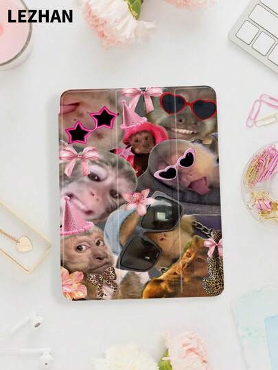 1pc Cute Monkey Pattern Tablet Protective Case, Compatible With 10.2 Inch Tablet Pro 11 2021/2020/10th Gen/Tablet (A16) 11 Inch 11th Gen 2025, Compatible With Samsung Galaxy Tab A8 10.5 Inch 2022, Matepad 10.4/Tab/, With Pen Slot, Anti-Drop, Tablet Stand Protective Cover