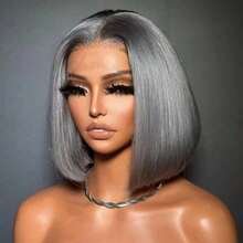 Gray 13x4 Lace Front Bob Wig Brazilian Virgin Human Hair Wig Pre Plucked Hairline With Baby Hair Transparent Lace Natural Looking Glueless Wear And Go Gray Wigs For Women 14 Inch - SGray - View 2