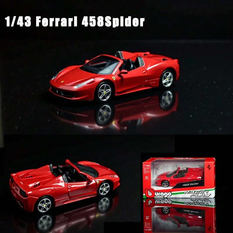 Bburago 1/43 Ferrari 458 Spider (Red) Alloy Car Model Ornament, Toy, Suitable As A Holiday Gift. - Red - View 1