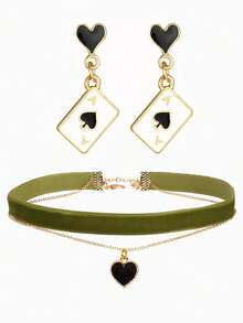 3pcs Women Fashion Asymmetric Heart & Playing Card Pendant Necklace Choker Set - Multicolor - View 23