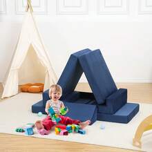 Sofá modular para niños, sofá para niños, 8 piezas, sofá de pepitas para niños, sofá convertible de espuma para niños y niñas, sofá para sala de juegos - Azul Marino - Ver 3