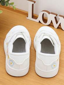 儿童时尚春季新款刺绣花卉板鞋，休闲运动鞋，百搭 - 白色 - 查看 5