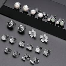 10 đôi bông tai kẹp hình bướm/hoa/nơ sang trọng, thời trang, chất liệu đá Cubic Zirconia cao cấp AAA+ và ngọc trai giả, phù hợp cho nữ giới - Thích hợp để đeo hàng ngày, dự tiệc và làm quà tặng ngày lễ. - Vàng - Xem 5