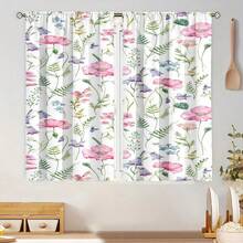 2片装田园粉色罂粟花和蓝紫色铃兰花卉图案窗帘 - 杆袋式设计，保护隐私，易于安装 - 适用于家庭窗户 - 彩色 - 查看 5