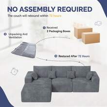 Hawthyhome Plush Corduroy Modular Sectional Sofa Set With Pillows, Heavy Duty 550kg Weight Capacity And Pet Friendly Design, Ergonomic Wide Armrests For Full Support, Includes 3 Large Headrests And 4 Decorative Cushions, Easy To Assemble Customisable Living Room Furniture, Perfect For Family Homes - Grey - View 11