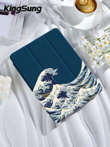 海洋浮世绘波浪纹平板电脑保护套,兼容 iPad 9.7/10.2/10.5/10.9/12.9 英寸/iPad Pro 11 英寸(第十代)、Galaxy Tab S6 Lite 10.4 英寸、Kindle Paperwhite 第十二代(2024 年款)、Kindle 第十一代(2022 年款)、Kindle Colorsoft Signature Edition,柔软防震,智能支架/自动唤醒/睡眠功能 - 彩色 - 查看 3