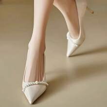 春夏新款尖头粗跟优雅低帮女式高跟鞋 - 杏色 - 查看 5