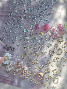 1 Foglio di Adesivi per Unghie Oro e Argento, Decorazioni per Unghie 5D in Rilievo Asimmetriche, Decalcomanie di Gemme Colorate, Autoadesive, Forniture per arte di unghie in Gemme Impermeabili per Donne e Ragazze, Decorazioni per Unghie Fai-da-Te - Multicolore - Visualizzare 2