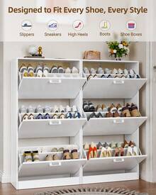 Shoe Cabinet With 3 Flip Drawers, Modern Narrow Freestanding Shoe Organizer With Large Capacity For Entryway,Hallway, Living Room,White - 白色 - 查看 6