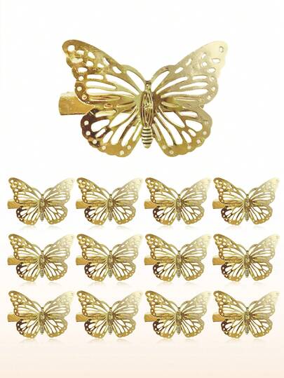 12pcs Butterfly Hair Clips, Cute Metal Butterfly Hair Claws Hair Accessories, Girls Accessories (Gold/Silver)