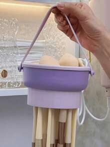 2pcs Silicone Makeup Brush Cleaning Bowl, Pink Bubble Drying Rack, Beauty Sponge Cleaning Tools - A-Purple - View 9