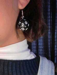 1对女士时尚创意骰子耳环，适合日常佩戴 - 黑色 - 查看 2