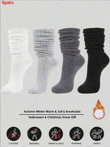 4双装女士宽松针织袜，柔软舒适，保暖透气，时尚百搭，有黑色、白色、深灰色、浅灰色可选。是远足、返校、万圣节和圣诞节的完美礼物。 - 彩色 - 查看 9