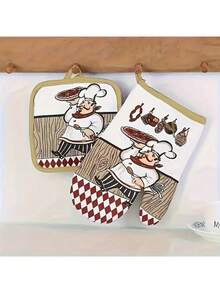 2pcs/Set Heat Resistant Oven Mitts & Pot Holders, Thick Non-Slip Kitchen Baking Gloves - Multicolor - View 9