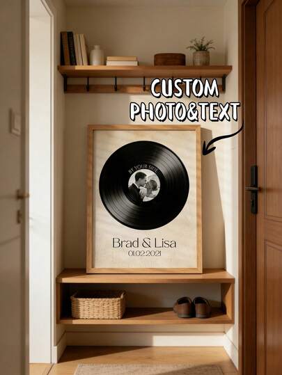 1pc Custom Vinyl Record Print,Personalized Wedding Photo&Text Poster,First Dance Wedding Song Gift,Personalized Valentine Gift For Boyfriend,1st Anniversary Paper Art, Anniversary Valentine's Day Gift