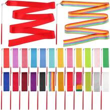 Rhythmic Gymnastics Ribbons, Dance Streamers, Dance Performance Silk Ribbons, Glittering Dance Satin Ribbons With Rotating Baton - Multicolor - View 3