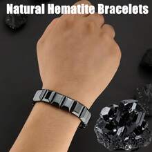 1/2pcs Hematite Stone Bracelet, Natural Healing Stone Beads Adjustable Elastic Bracelet, Fashion Accessory To Boost Confidence - Black - View 8