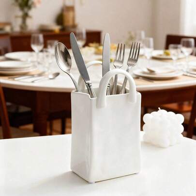 1 pieza Frasco de almacenamiento con forma de bolso de lujo y estilo creativo, botella de almacenamiento de nicho blanco, adecuado para el escritorio del hogar, la cocina, la mesa del comedor y el almacenamiento de utensilios, agrega un toque único a la mesa del comedor, los arreglos florales de la sala de estar o el jarrón para flores secas de nube de bebé.