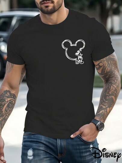  Disney Printed Men's Round Neck Basic T-Shirt Summer Sports Outdoor Short-Sleeved Daily Casual Shirt Fun Cartoon Pattern Easy To Care And Comfortable To Wear Disney Clothing Casual Adult Clothing.