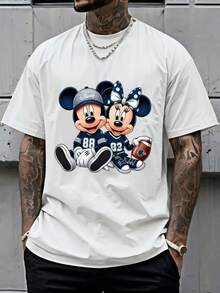 1 Piece, [Authorized] Disney Mickey Minnie Series T-Shirts Summer Neutral Short-Sleeved Round Neck, Birthday Gift Regular Edition Daily Commuter Men's Basic Shirts Are Suitable For Birthday Parties. - trắng - Xem 1