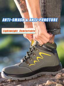 (Please Order One Size Up) Men's Steel Toe Safety Boots, Comfortable & Fashionable, PU Leather Uppers With Anti-Smashing, Anti-Puncture Soles, High-Top Sporty Design, Durable & Sturdy, Work Shoes, Anti-Puncture - Green - View 6
