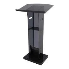 Acrylic Podium Stand, Floor Standing Portable Pulpits With Storage Shelf Black - Black - View 2