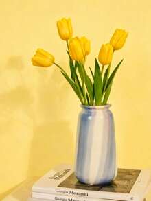 Joivida Đồ trang trí gốm sứ đơn giản màu xanh vẽ tay, hoa khô, bình hoa, sắp xếp hoa phòng khách, đồ trang trí phòng mẫu - Nhiều màu - Xem 1