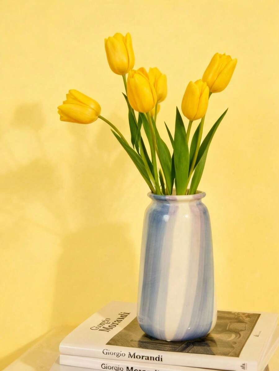 Joivida Đồ trang trí gốm sứ đơn giản màu xanh vẽ tay, hoa khô, bình hoa, sắp xếp hoa phòng khách, đồ trang trí phòng mẫu - Nhiều màu - Xem 1