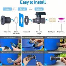 一套雨水桶水龙头PVC分流器套件，3/4英寸阀门，墙壁连接器，软管水龙头 - 彩色 - 查看 4