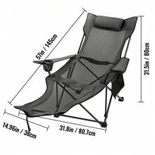 Folding Camp Chair With Footrest Mesh, Portable Lounge Chair With Cup Holder And Storage Bag, For Camping Fishing And Other Outdoor Activities (Grey) - Xám - Xem 10