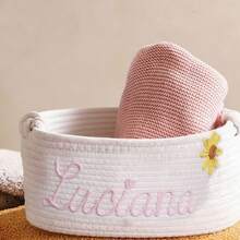 1pc Personalized Letter Handmade Basket, Party Gift Basket, Easter Gift, Party Favor, Round Rope Gift Basket - White Storage Basket - View 27