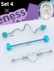 Bộ 3 khuyên tai phong cách công nghiệp Y2K, bao gồm khuyên tai hình rắn và trăng khuyết, khuyên tai hình trái tim và cánh bằng thép không gỉ, và khuyên tai dạng thanh hình răng bướm, phù hợp cho cả nam và nữ, kích thước 38mm/1.5" thích hợp cho xỏ khuyên công nghiệp, xỏ sụn, thích hợp cho Halloween, Giáng sinh, tiệc tùng và đeo hàng ngày. - Màu xanh nhạt - Xem 8