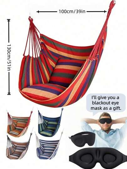 Cómoda hamaca de exterior, hecha de cuerda de lona y silla colgante, con 2 cuerdas y 1 bolsa portátil. Incluye una máscara para los ojos 3D suave y cómoda. Este columpio de exterior es cómodo, duradero y fácil de transportar. Tiene ganchos para exteriores, adecuado para jardín, patio, dormitorio y uso interior/exterior. Un regalo cómodo para estudiantes de internado.