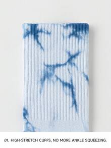 1双男女通用扎染渐变涂鸦嘻哈艺术设计精梳棉休闲中筒袜，适合旅行、居家、办公、节日送礼 - 彩色 - 查看 4