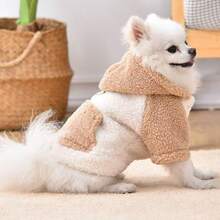1 pieza Sudadera con capucha para mascotas, ropa para perros de forro polar grueso y cálido para otoño/invierno, con correa incorporada para perros y gatos pequeños/medianos, adecuado para poodle, bichón frisé, teddy - Azul - Ver 1