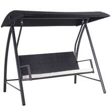 Trio Swing With Polyamide Rattan And Metal Roof, Black, Dimensions 198x124x179 Cm, Ideal For Gardens And Terraces.