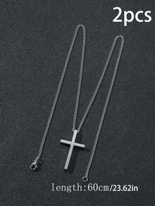 Fashionable and Popular Men Cross Charm Necklace Stainless Steel for Jewelry Gift and for a Stylish Look - Silver - View 6