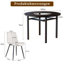 Modern Minimalist Round Table Set (With 4 Armchairs In Tech Fabric And Widened Comfort Seat Cushion), Round Table With 100 Cm Diameter In Black Wood Look, Suitable For Living Room, - white - 查看 12