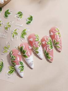 2pcs 5D Shining Green Camellia Nail Stickers Relief Flowers Leaf Plant Nail Art Decorations High-Quality Waterproof Self-Adhesive Stickers DIY Nail Salon Supplies - Multicolor - View 5