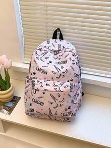 Bộ 3 món thời trang Preppy họa tiết chữ cái/kỳ lân, gồm ba lô, túi đựng cơm trưa và hộp bút, có ngăn đựng laptop, dây đeo điều chỉnh được và nhiều ngăn nhỏ, dung tích lớn, lý tưởng cho nữ sinh/sinh viên đại học/sinh viên tốt nghiệp sử dụng hàng ngày/đi nghỉ mát/du lịch/đi học. - Hồng - Xem 9