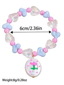 1件UV涂层手绘花卉爱心吊坠亚克力串珠手链 - 彩色 - 查看 2