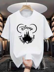 1pc Men's Casual T-Shirt With Disney Print-Breathable Quick-Drying T-Shirt, Disney Print Design, Lightweight Summer T-Shirt, Suitable For Outdoor Travel And Exercise, Casual T-Shirt | Fashion T-Shirt | Quick-Drying Material, Men's T-Shirt. - White - View 1