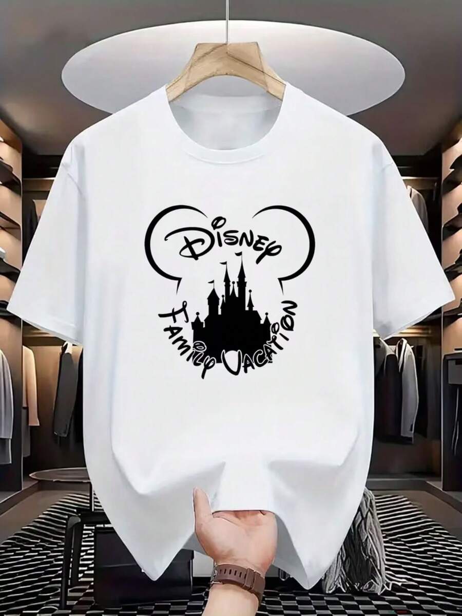 1pc Men's Casual T-Shirt With Disney Print-Breathable Quick-Drying T-Shirt, Disney Print Design, Lightweight Summer T-Shirt, Suitable For Outdoor Travel And Exercise, Casual T-Shirt | Fashion T-Shirt | Quick-Drying Material, Men's T-Shirt. - White - View 1