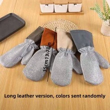 Leather Extended Steel Wire Gloves, Winter Dishwashing Gloves, Cleaning Decontamination Gloves, Thickened Kitchen Gloves, Household Silver Wire Scrubbing Waterproof Gloves - 1pc Gray - View 16