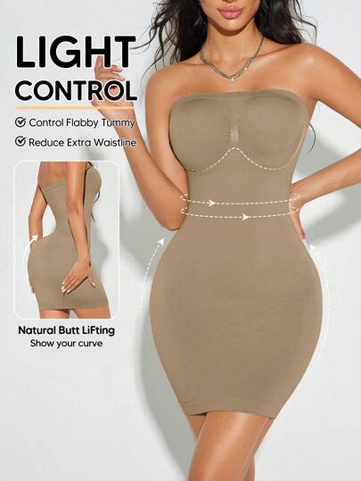 无肩带塑身吊带裙，收腹提臀，女士全衬裙，连衣裙内衬，塑身衣，无缝设计，适合夏季派对穿着。