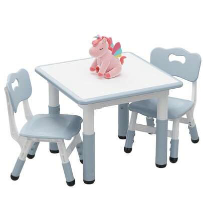 Conjunto de muebles infantiles de 3 piezas, conjunto de muebles infantiles, conjunto de mesa, conjunto de habitación infantil, 2 sillas, con escritorio de graffiti, altura ajustable, gris oscuro