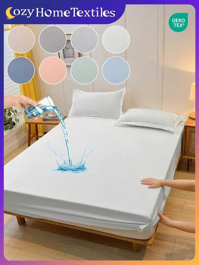 1件防水床垫保护套，柔软贴身，适用于单人床/双人床/大号床/特大号床，可机洗，卧室装饰，白色，通过Oeko-Tex认证