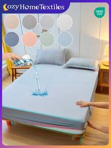 1pc Waterproof Mattress Protector, Soft Fitted Fitted Sheet, Suitable For Twin/Full/Queen/King Size Bed, Machine Washable, Bedroom Decor, Blue, Oeko-Tex Certified - Dusty Blue - View 9